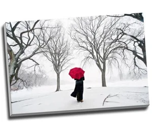 Schwarz weiß & rot Regenschirm im Schnee Leinwandbild Wandbild 30x20" A1 - Bild 1 von 1