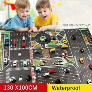Kids Car Mat City Road Building Parking Map Waterproof Carpet With Traffic Sign