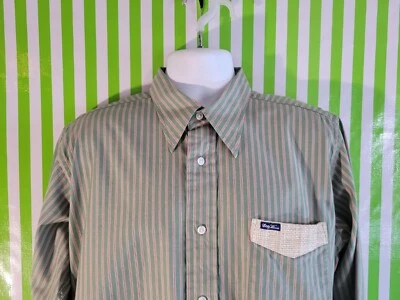 LRG WOVEN SHIRT MENS LARGE ROOT AND EQUIPTMENT GREEN STRIPED COTTON BUTTON SHIRT - Image 1 of 4