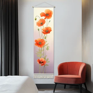 Tapiz de pared decorativo, 61x15,7 pulgadas, tela mixta, poste de madera, con borlas - Imagen 1 de 5