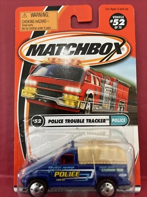 2001 Matchbox #52 Police Trouble Tracker Blue Carrier Diecast Truck 92262 - Image 1 of 4