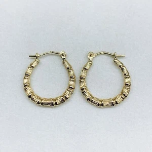 14k Yellow Gold Diamond Cut Shell Link Round Hoop Earrings 17mm - Picture 1 of 5