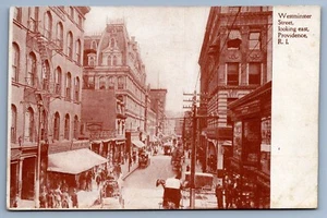 Westminster Street Blick nach East Providence RI Trolley geprägte UDB Postkarte D5 - Bild 1 von 2