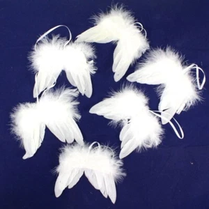 6 Federflügel Engelsflügel 9cm mit Schlaufe Feder Flügel weiß Deko Weihnachten - Bild 1 von 2