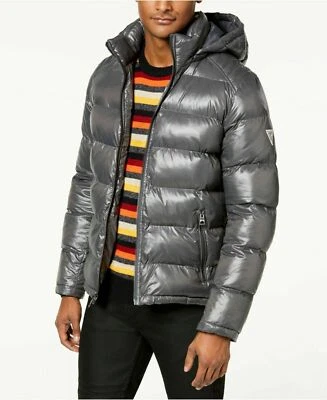 NEW- GUESS Puffer Jacket Removable Hood, Men's Size S, Gray, MSRP $225 - Image 1 of 2
