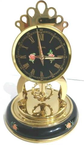 VINTAGE MINIATURE ROSE DESIGN BULOVA WIND UP BALANCE WHEEL DOME NOVELTY CLOCK Cover