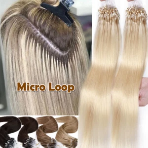 CLEARANCE Micro Ring Loop Human Hair Extensions Micro Bead Tip Link 16"-24" Long - Picture 1 of 42