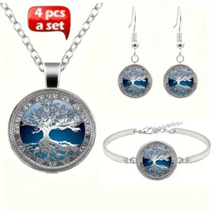 Juego de 4 collar y pendientes y pulsera del árbol de la vida celta de moda - Imagen 1 de 2