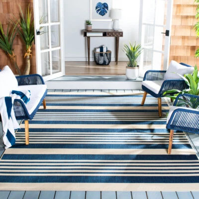 SAFAVIEH Indoor Outdoor CY6062-268 Courtyard Navy / Beige Rug - Image 1 of 4
