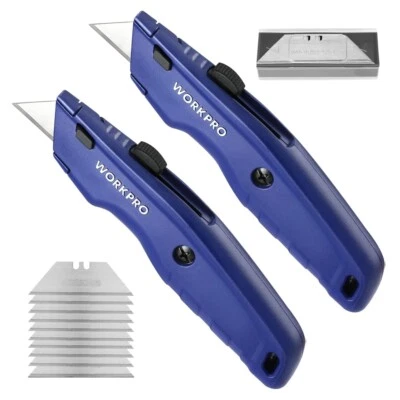 WORKPRO 2 PIEZAS Cuchillo Utilitario Premium Retráctil Resistente Cortador de Caja con 10 Hojas Foto 1 de 4