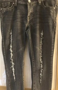VIP V.I.P. Distressed Jeans Womens Juniors Sequins 11/12 - Picture 1 of 5