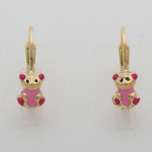 Teddy Bär Rosa Ohrstecker 585 Gelb Gold 14 Karat Ohrringe Mädchen Kinder Schmuck - Bild 1 von 9