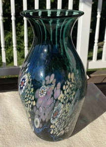 Herb A Thomas mundgeblasene Studio Millefiori 11" große Kunstglasvase - Bild 1 von 8