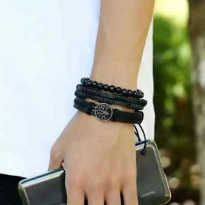 3pc PU Leather/Beaded Wristband Bracelet Tree of Life NEW *UK Seller* - Picture 1 of 1