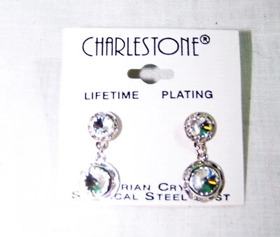 Charlestone 耳环 人造钻石 银色 奥地利水晶 手术钢柱 — 第 1/3 张图片