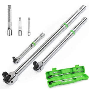 6-Piece Flex-Head Breaker Bar Set 1/2" 3/8" 1/4" Drive 15" 10" 6" 180 Rotatable - Picture 1 of 10