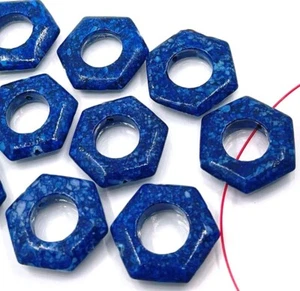 10 cuentas hexagonales de piedra de flor de lluvia marco azul cobalto 20 mm - Imagen 1 de 5