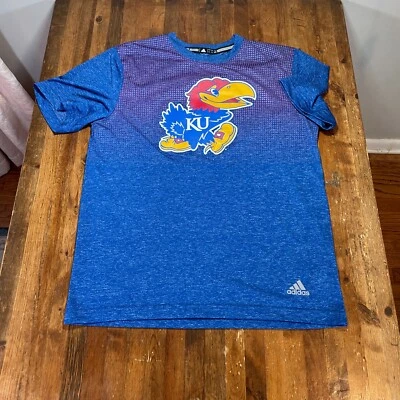 Kansas Jayhawks Shirt Mens Large Blue Red Adidas Performance Casual Basketball - Image 1 of 4