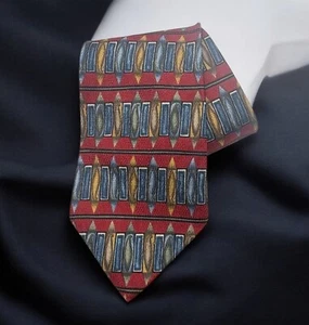 Vintage Metropolitan Museum of Art Silk Tie Red Geometric Blue & Gold Accents - Picture 1 of 6