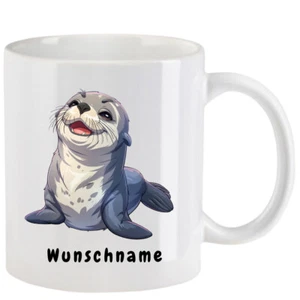 Tasse mit Seehund - Robbe cartoon - mit oder ohne Wunschname - 10 Motive - Bild 1 von 21