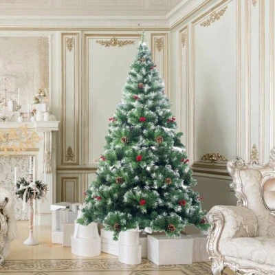 6FT Artificial Christmas Tree Pinecone Red Berries Xmas Tree Holiday Decoration - Image 1 of 4