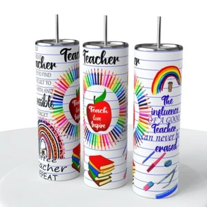 Teacher Affirmations Skinny Steel Tumbler with Straw - Picture 1 of 3