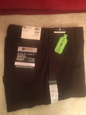 New!! Haggar Men's E-CLO Dress Pants 29Wx30L Classic Fit, Plain Front, Brown - Image 1 of 4