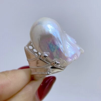 Anillo Natural 17-20mm Barroco Blanco Perla Agua Dulce Tamaño Ajustable  Foto 1 de 4
