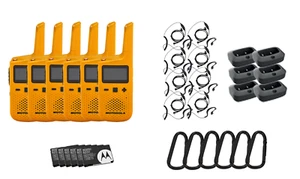 Motorola T380 Two Way Radio 6-Pack Walkie Takies 8 PTT Earpieces Drop-In Charger - Picture 1 of 5