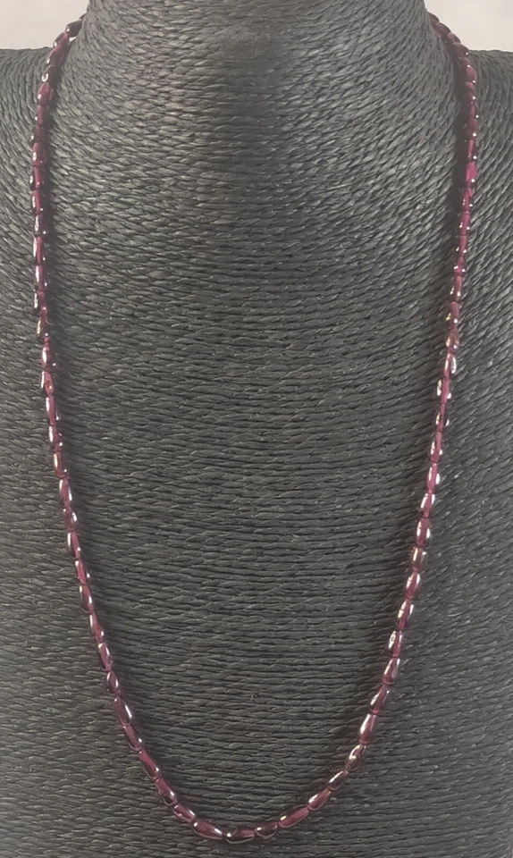 Vintage Genuine Garnet Bead Necklace Screw Clasp 24" Long Necklace - Image 1 of 3