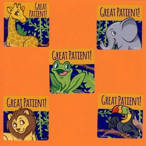 15 Jungle Friends Patient große Aufkleber - Giraffe, Elefant, Frosch, Löwe, Tucan - Bild 1 von 1
