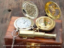 Personalized Gift Box - Set of Brass Pocket Watch Sundial Compass & Telescope