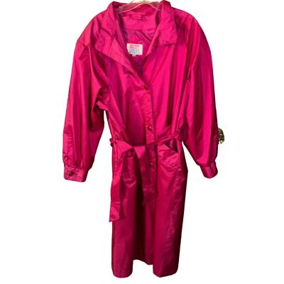 复古 Misty Harbor 女式热粉色长款风衣(15/16 码) — 第 1/4 张图片