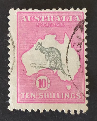 AUSTRALIA 1915/27 10s Kangaroo Grey & ANILINE pink. Very fine used stamp SG 43b Cover