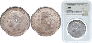 Spain 1898 1898 SGV 5 Pesetas Silver 900 NGC AU 55 - Picture 1 of 1