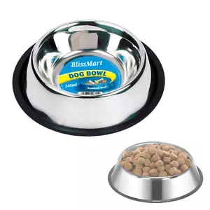2x Large Dog Bowls Stainless Steel Non-Slip Anti Spill Pet Food Water Bowl 340ml - Picture 1 of 6