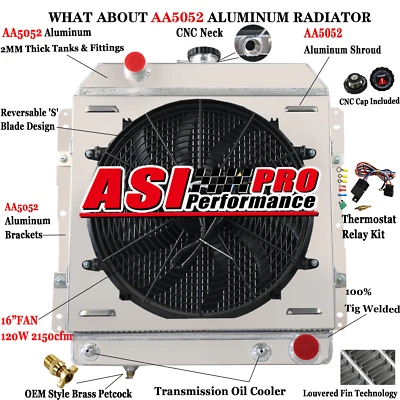 for 1958 Chevrolet Impala Bel Air Biscayne 3 Row Aluminum Radiator Shroud fan Foto 1 de 4