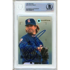 1995 Skybox Emotion #20 Chuck Finley Signed Card AUTO Beckett Slabbed LA Angels - Picture 1 of 6