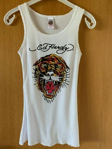 Damen Shirt Top Armlos ED HARDY by Christian Audigier One Size weiss Baumwolle - Bild 1 von 10