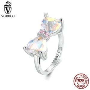 Anillos de circonita cúbica con arco de mariposa de plata esterlina 925 VOROCO para mujeres regalos joyas - Imagen 1 de 17