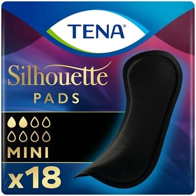 TENA Silhouette Noir Mini Pad (170ml) - 6 Packs of 18 - 108 Incontinence Pads