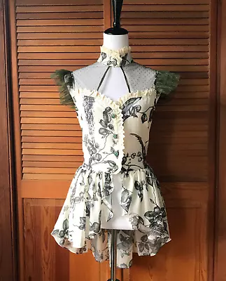 Blusa Lip Service Mecanique Menagerie gótica vitoriana marfim e verde chiffon M - Imagem 1 de 4