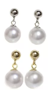 Akoya Cultured Pearl Dangle Ball Earrings 14k White or Yellow Gold - Picture 1 of 6