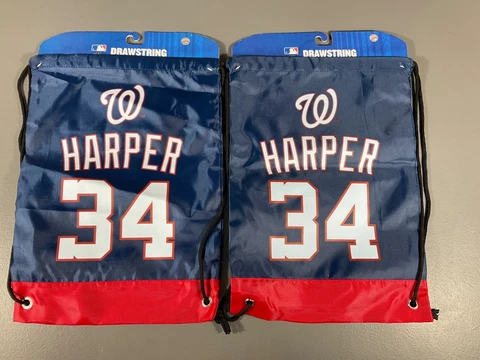 Washington Nationals MLB Drawstring Backpack Bag Bryce Harper 34 Red Blue 2 Pack Cover