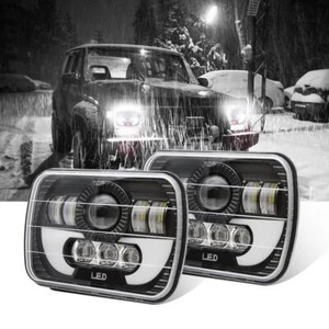 Pair 5x7" 7x6" LED Headlights Hi/Lo Angel Eye For Dodge D150 D250 D350 Ram 50 H4 - Picture 1 of 12