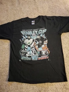 Vintage '99 NHL Belfour Hasek Dallas Stars Buffalo Sabres Pro T-Shirt XL RARE - Picture 1 of 6