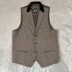 Marc Darcy Vest Mens 42R Brown Herringbone Waistcoat Velvet Collar Formal Suit - Picture 1 of 12
