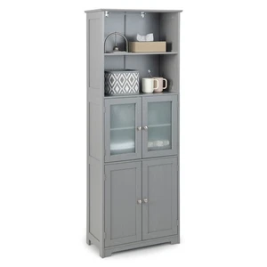 Tall Bathroom Storage Cabinet Freestanding Kitchen Pantry Cupboard TemperedGlass - Picture 1 of 8