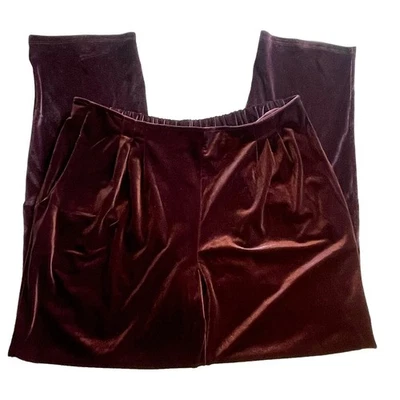 Pantalones Marla Wynne Ciruela Terciopelo Cintura Alta Mujer XL Pull-on Terciopelo Plisado  Foto 1 de 4