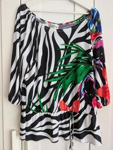 Joseph Ribkoff Designer Tropical Floral Print 3/4 Sleeve Top ~ Size 18 - Picture 1 of 4